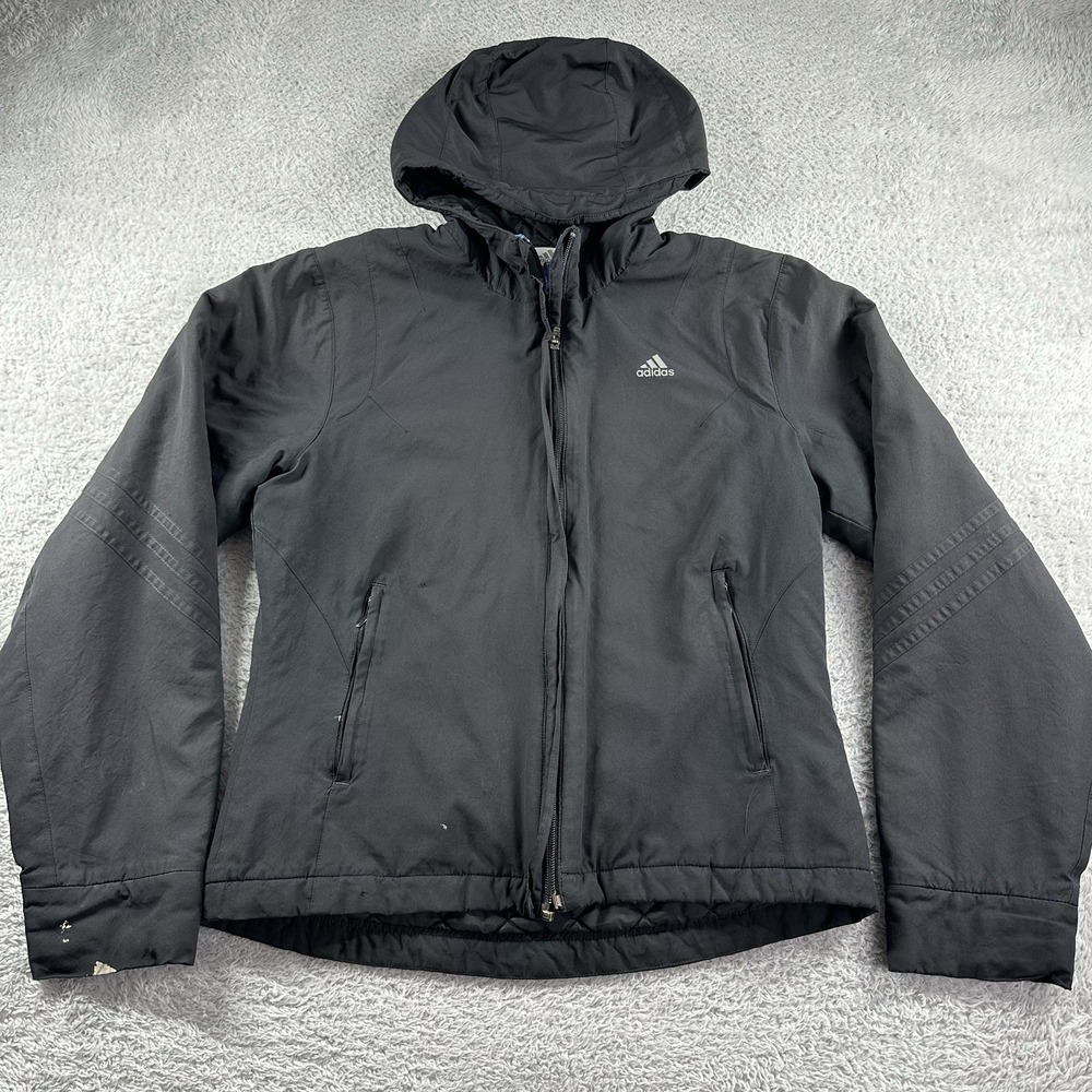 Vintage Y2K Adidas Jacket Mens‎ Medium Bomber Hooded Full Zip Quilt Lined Moto